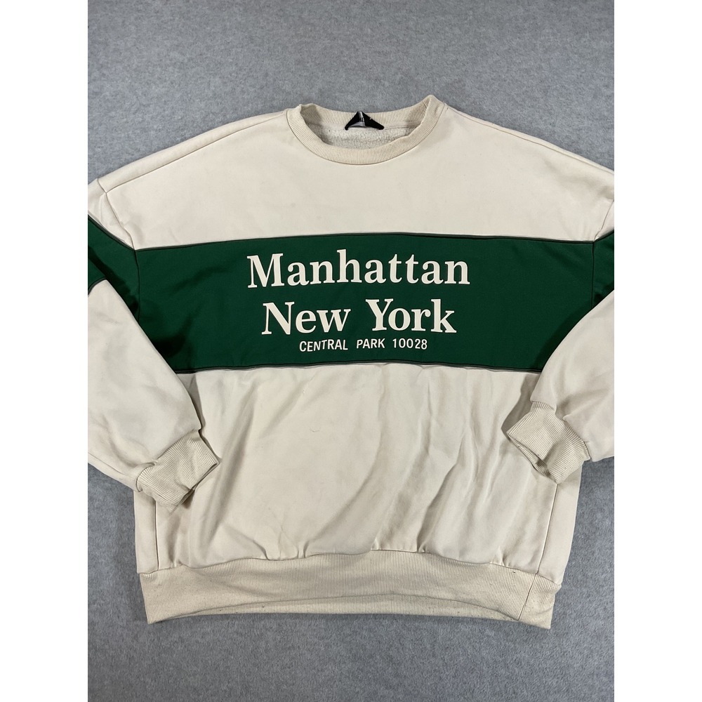 Cider Manhattan New York Central Park Sweatshirt Cream Green Oversized S 2838